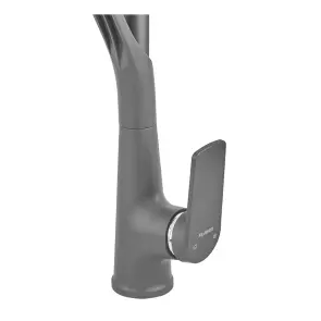 Змішувач для кухні Plamix Lucas-017 SET Graphite Refl.Grey з підведенням (Колір графіт+сил.вилив сірий) (PM0723) №4