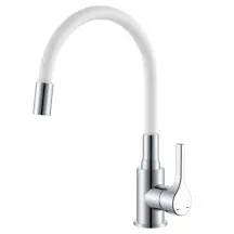 Змішувач для кухні Zerix Rex-011 Chrome Refl.White з нерж. сталі (Колір хром+силік.вилив білий) (ZX6129)