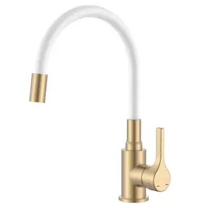 Смеситель для кухни Zerix Rex-011 Brushed Gold Refl.White из нерж.стали (Цвет мат.золото+силик.вылив белый) (ZX6134) №1