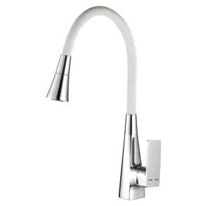 Смеситель для кухни Mixxus Etna 014-T (NUT) Refl.White (Цвет хром+силиконовый излив белый) (MI8421) №1