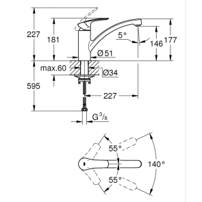 Змішувач одноважільний для мийки Grohe Eurosmart (332812433) №3