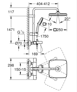 Душова система настінного монтажу з термостатом для ванни Grohe Tempesta System 250 Cube (26691001) №4