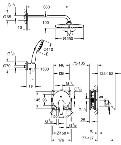 Прихована душова система Grohe BauEdge з Tempesta 250 (25290000) №2