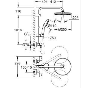 Душова система з термостатом для настінного монтажу Grohe Tempesta System 250 (26670001) №2
