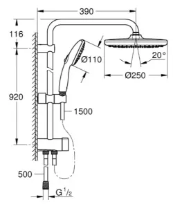 Душевая система Flex с переключателем настенного монтажа Grohe Tempesta System 250 (26675001) №2