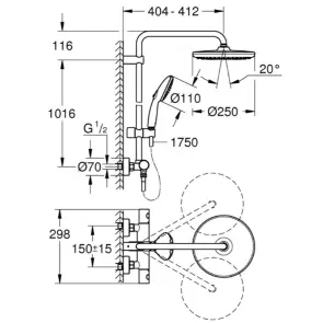 Душова система з термостатом для настінного монтажу Grohe Tempesta System 250 (266702431) №2
