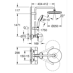 Душевая система настенного монтажа Grohe Tempesta System 250 с термостатом для ванны (26672001) №3