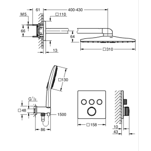 Прихована душова система з RSH SmartActive 310 Cube Grohe Grohtherm SmartControl (1039980000) №4