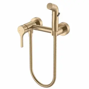 Смеситель настенный с гигиеническим душем Zerix Rex-222 Brushed Gold из нерж.стали (Цвет мат.золото) (ZX6122) №1