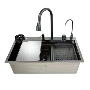 Мийка багатофункціональна Mixxus MH7546-SET-08 Decor Graphite з вбудованим змішувачем з нерж. сталі (MI8456) №1