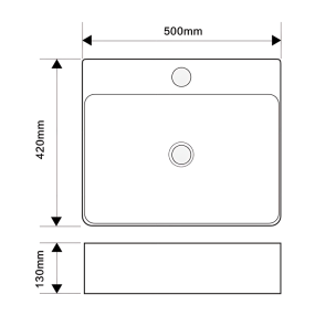 Раковина подвесная-накладная Mixxus Premium QUADRO-0203 500x420x130mm (отверстие под смеситель, перелив) (MP6718) №3
