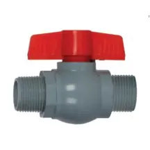 Кран шаровой PLAMIX PVN-1/2" MM PVC, ручка "бабочка" (grey+red) (PM0704)
