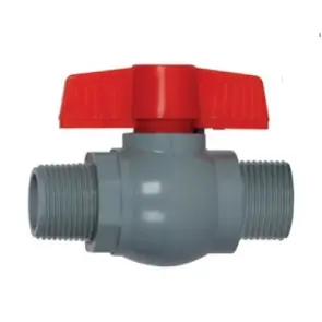 Кран шаровой PLAMIX PVN-1/2" MM PVC, ручка "бабочка" (grey+red) (PM0704) №1