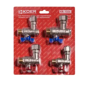 Комплект кранів для підключення газового котла Koer KR.1324 (кутовий) подовжений (KR5894) №1