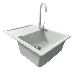 Мойка кухонная Adamant Anila, искусственный камень, прямоуголь., с крылом, 645х495х200мм, чаша - 1, врезная, Old stone №3