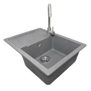 Мойка кухонная Adamant Anila, искусственный камень, прямоуголь., с крылом, 645х495х200мм, чаша - 1, врезная, серый №4