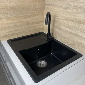 Мойка кухонная Adamant Anila, искусственный камень, прямоуголь., с крылом, 645х495х200мм, чаша - 1, врезная, черный №3