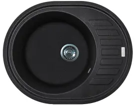 Мойка кухонная Adamant Ovum, искусственный камень, овальная, с крылом, 615х495х200мм, чаша – 1, врезная, черный
