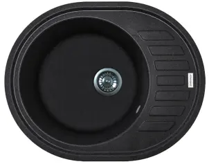 Мойка кухонная Adamant Ovum, искусственный камень, овальная, с крылом, 615х495х200мм, чаша – 1, врезная, черный №1