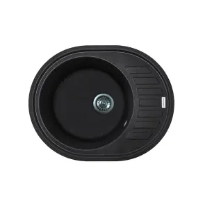 Мойка кухонная Adamant Ovum, искусственный камень, овальная, с крылом, 615х495х200мм, чаша – 1, врезная, черный №2