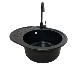 Мойка кухонная Adamant Ovum, искусственный камень, овальная, с крылом, 615х495х200мм, чаша – 1, врезная, черный №4