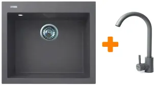 Набор кухонный Adamant Univer, искусственный камень, квадрат, без крыла, 560х500х200мм, чаша – 1, врезная, серый + смеситель №1
