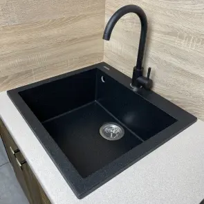 Набір кухонний Adamant Univer, штучний камінь, квадрат, без крила, 560х500х200мм, чаша - 1, врізна, чорний + змішувач №3