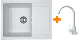 Набор кухонный Adamant Minimal, искусственный камень, прямоугольный, с крылом, 615х495х200мм, чаша - 1, врезная, Old stone + смеситель