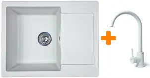 Набор кухонный Adamant Minimal, искусственный камень, прямоугольный, с крылом, 615х495х200мм, чаша - 1, врезная, Old stone + смеситель №1