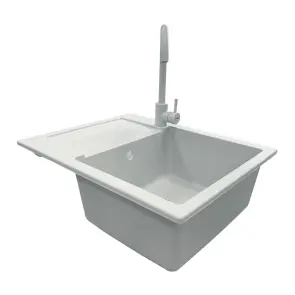 Набор кухонный Adamant Minimal, искусственный камень, прямоугольный, с крылом, 615х495х200мм, чаша - 1, врезная, Old stone + смеситель и дозатор №4