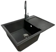 Набор кухонный Adamant Horizon Medium, искусственный камень, прямоугольный, с крылом, 700х500х230мм, чаша - 1, врезная, графит + смеситель