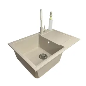 Набір кухонний Adamant Horizon Medium, штучний камінь, прямокут., з крилом, 700х500х230мм, чаша - 1, врізна, Avena + змішувач та дозатор №2
