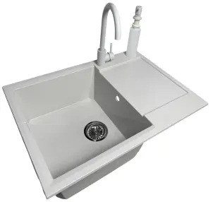Набір кухонний Adamant Horizon Medium, штучний камінь, прямокут., з крилом, 700х500х230мм, чаша - 1, врізна, Old stone + змішувач та дозатор №1