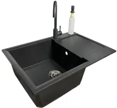 Набір кухонний Adamant Horizon Medium, штучний камінь, прямокут., з крилом, 700х500х230мм, чаша - 1, врізна, графіт + змішувач та дозатор купити в Україні