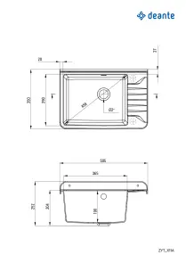 Мойка кухонная Deante Garden, полистирол, прямоугольная, без крыла, 505х350х252мм, чаша - 1, к стене, серый №5