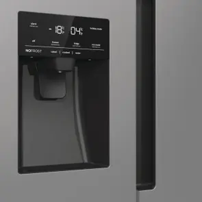 Холодильник SBS Gorenje, 179х70х92см, 2 двері, 376(190)л, А++, NF+, Інв., Зона св-ті, диспенсер, генератор льоду, Зовн. Диспл, нерж №10