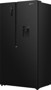 Холодильник SBS Gorenje, 179х62х92см, 2 двері, 344(197)л, А+, NF+, Інв., Зона св-ті, диспенсер, генератор льоду, Зовн. Диспл, чорний №9
