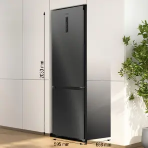 Холодильник з нижн. мороз. камерою Gorenje, 203х66х60см, 2 двері, 257(121)л, А+, Total NF, Зона св-ті, Інвертор, Зовн. Дисп, Wi-Fi, чорний №9