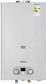Газова колонка ARDESTO HB03 10л/хв 20кВт Low NOx дисплей розпалювання від батарейки нерж. сталь №1