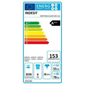 Пральна машина Indesit фронтальна, 6кг, 1200, C, 43см, дисплей, інвертор, люк чорний, білий №8