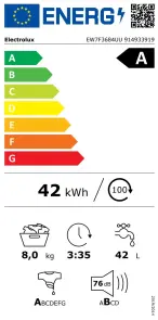 Пральна машина Electrolux фронтальна, 8кг, 1600, A, 60см, дисплей, пара, інвертор, universaldose, білий №11