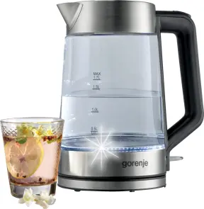 Електрочайник Gorenje 1.7л, 2,200 Вт, strix контроль, скло, нерж №5