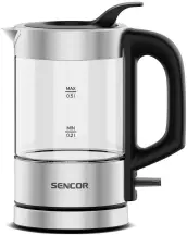Электрочайник Sencor 0.5л, Strix, пластик, в комплекте 2 стакана + 2 ложки, стекло, нерж. сталь