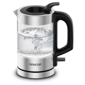 Электрочайник Sencor 0.5л, Strix, пластик, в комплекте 2 стакана + 2 ложки, стекло, нерж. сталь №6