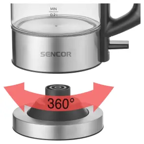 Электрочайник Sencor 0.5л, Strix, пластик, в комплекте 2 стакана + 2 ложки, стекло, нерж. сталь №10