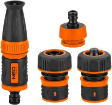 Набор для полива Neo Tools 3/4", ороситель ручной прямой, 2 коннектора для шланга, коннектор для крана 3/4"-1"