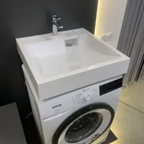 Раковина, умивальник Adamant WASHER NEW, штучний камінь, прямокут., з отвором для змішувача, без переливу, 595х595х115мм, накладний, білий №3