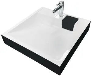Раковина, умывальник Adamant WASHER NEW, искусственный камень, прямоугольный, с отверстием для смесителя, без перелива, 595х595х115мм, накладной, черно-белый. №1