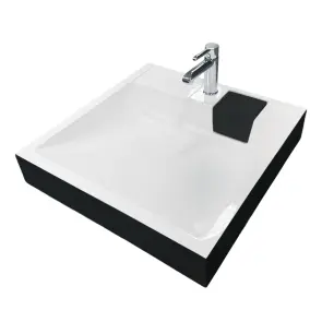Раковина, умывальник Adamant WASHER NEW, искусственный камень, прямоугольный, с отверстием для смесителя, без перелива, 595х595х115мм, накладной, черно-белый. №2