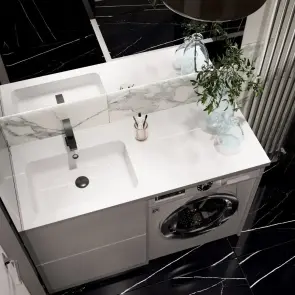 Набор для ванной комнаты, раковина, умывальник Adamant FLATE 120L, искусственный камень, прямоугольный, с сифоном Click-Clack + смеситель №3